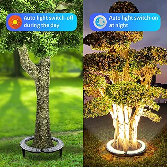 Solar Light Up Palm Tree Outdoor,Warm Light Super Bright 32 LED 5 V 12000mAh Landscape Spotlights for Big Tree&Palm Tree Lighting Christmas FloodLights Home Garden Christmas Party Outdoor