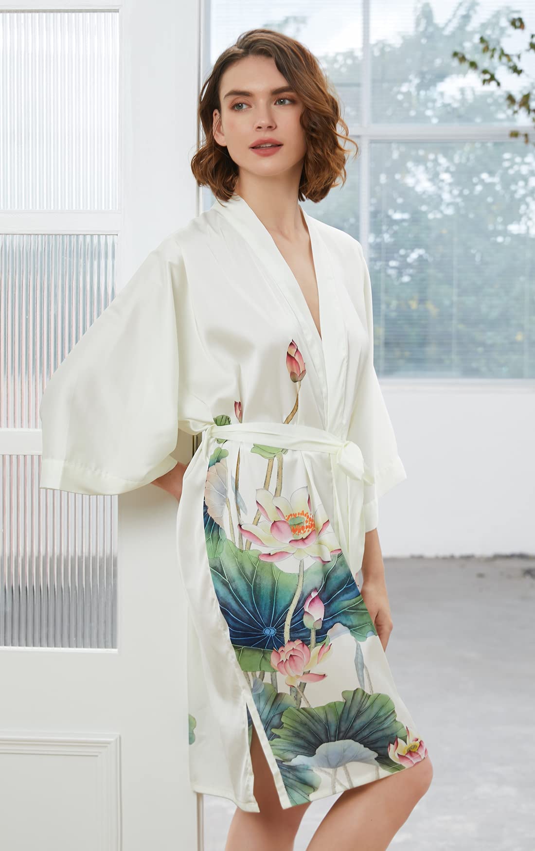 Damen Kimono Kurz Robe Bademantel Nachthemd