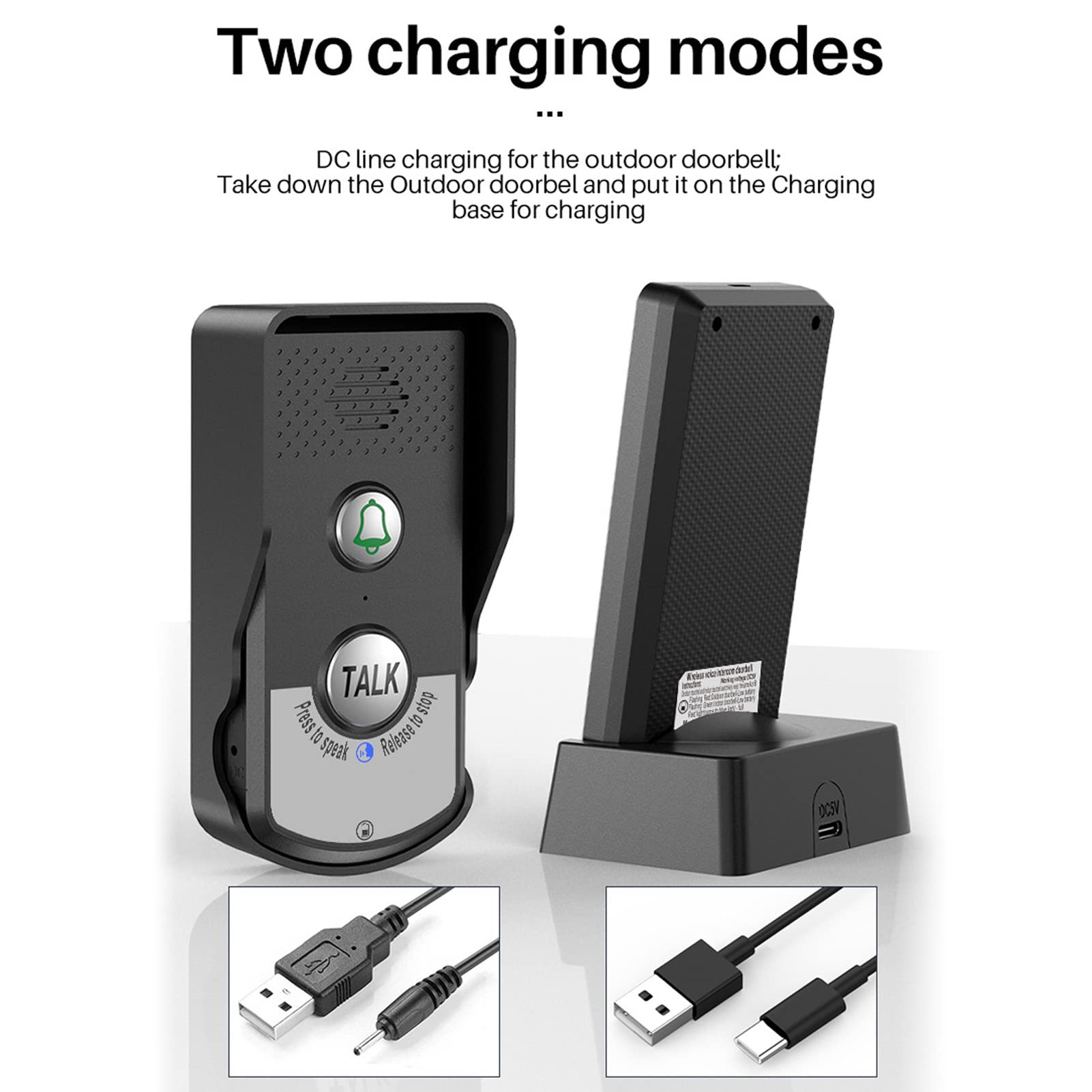 Timbre de Intercomunicador de Voz, 1000 M Carga USB Timbre de Llamada Inalámbrico Inteligente Kit de Intercomunicador de Timbre Inalámbrico Impermeable para Oficina en Casa