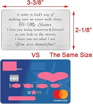 FALOGIJE Sister Gifts - Sister Birthday Gifts from Sisters, Birthday Card for Sisters Christmas Gift, Metal Wallt Card