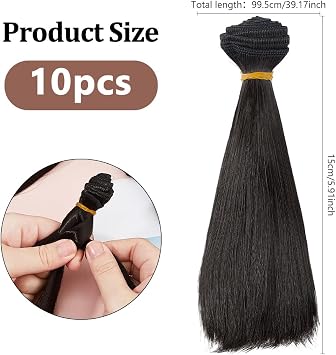 DICOSMETIC 10Pcs Doll Hair Doll Wig 15cm/5.9 Straight Short Dolls Hair Plastic Dolls Hairs Wefts Hairs Extensions Black Faux Wefts Replacement for Adult DIY Crafts