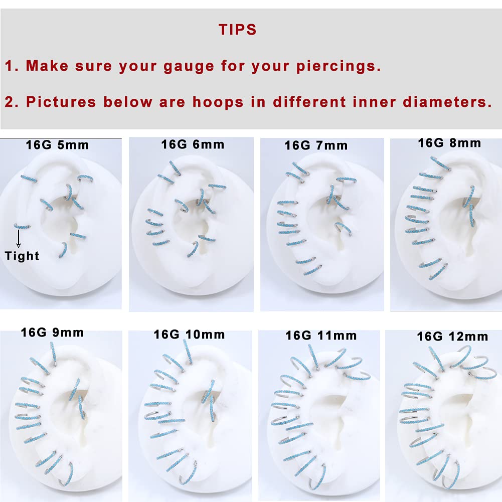 Feng Shui， 20G 18G 16G Wyczyść CZ Kolczyki w nosie Hoop Stal chirurgiczna 316L Kolczyki na chrząstkę Hoop 5-12mm Piercing Biżuteria Daith Helix Rook Tragus Piercing Biżuteria Kolczyk ze stali