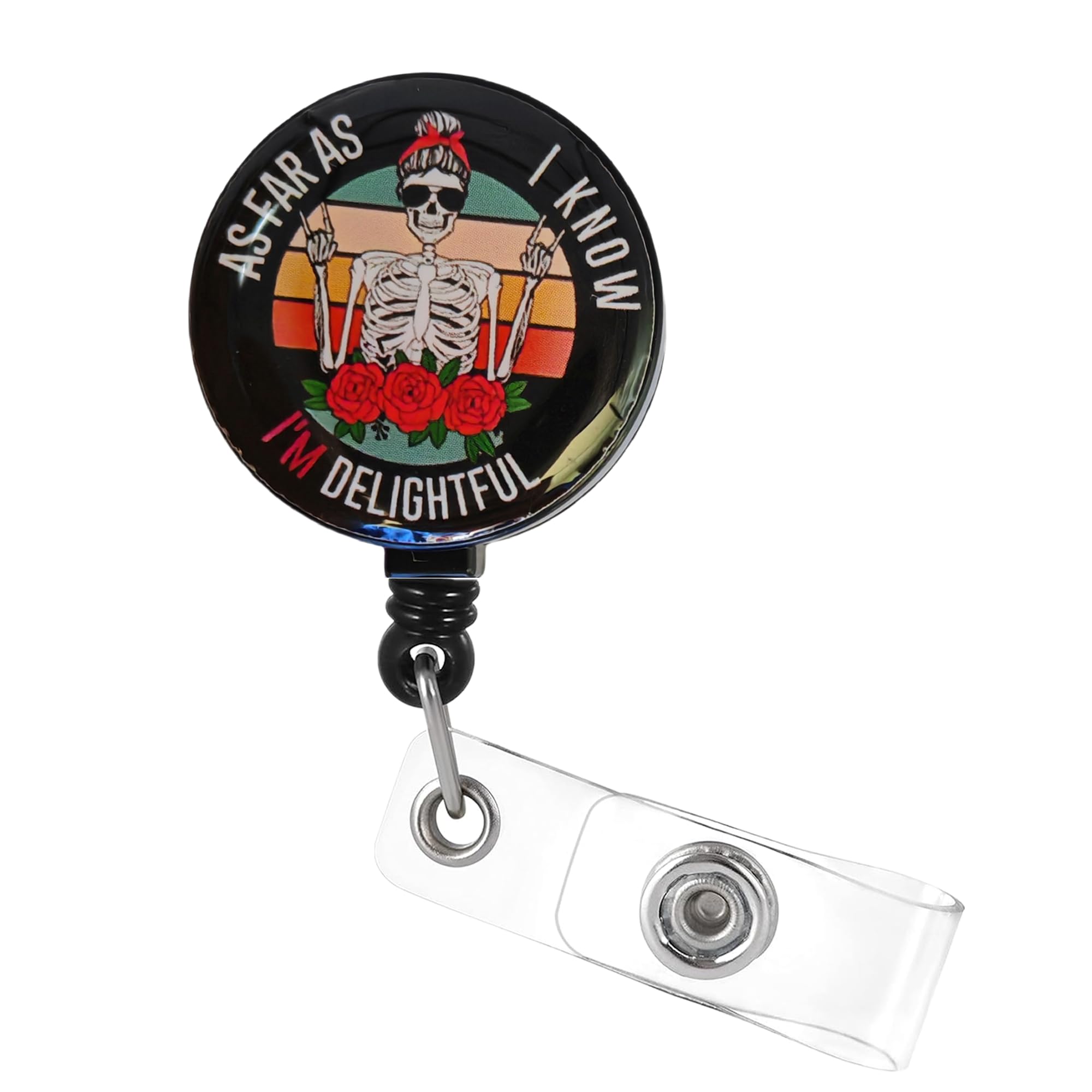 Skeleton Skull Horror Badge Reel - As far as i Know I'm Delightful Badge Clip Retractable for Nurse Nuring Name ID Tag Card Funny Halloween Xray