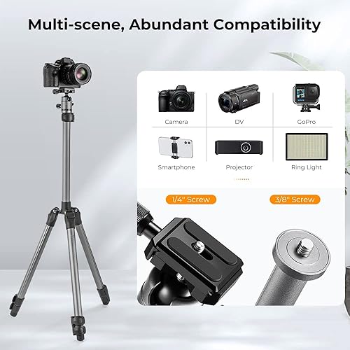 Miniatura 3 de KF Concept Trípode de cámara de 66 pulgadas  661in trípode réflex digital súper portátil de aluminio ligero y compacto cabezal de bola CNC de