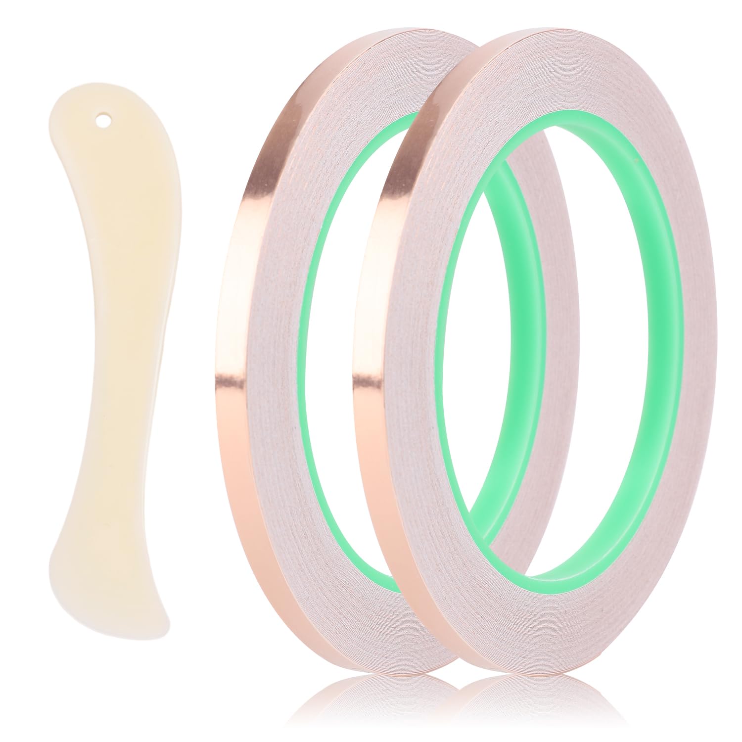 XIHIRCD 2 Rolls of Adhesive Copper Tape, Copper Foil Tape 0.5cm Width Double-Sided Conductive Tape with Scraper for Stained Glass Repair Electrical Circuits Paper Crafts