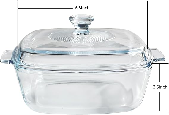 1.2L Tempered Glass Casserole Dish for Oven with Lid, Small Square Microwave Oven Baking Dish with Glass Lid
