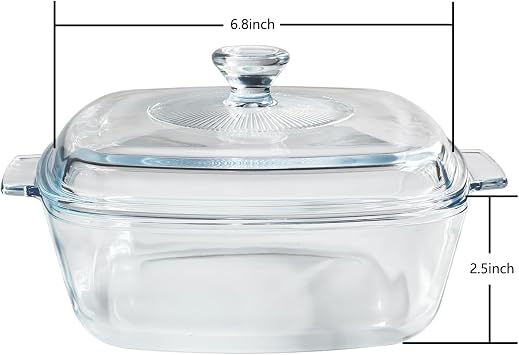 1.2L Tempered Glass Casserole Dish for Oven with Lid, Small Square Microwave Oven Baking Dish with Glass Lid
