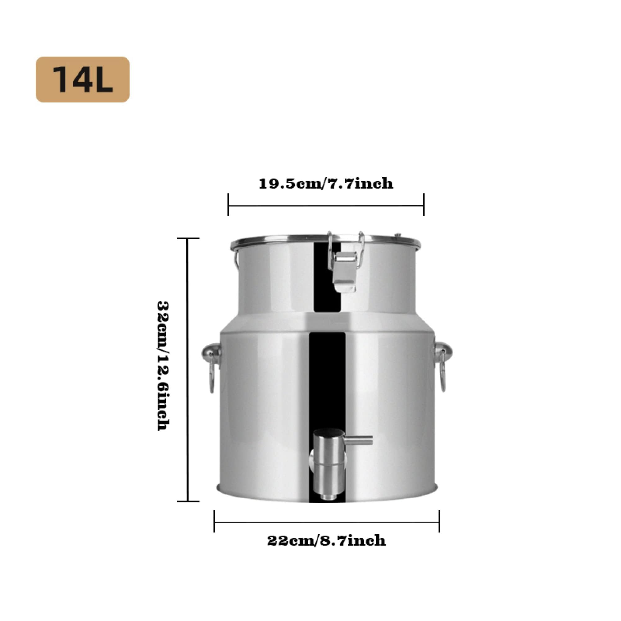 Lata de leche de acero inoxidable 5L/9L/14L Cubo de vino Cubo de mano Jarra Tanque de barril de aceite con tapa sellada y lata de leche con grifo / 14L