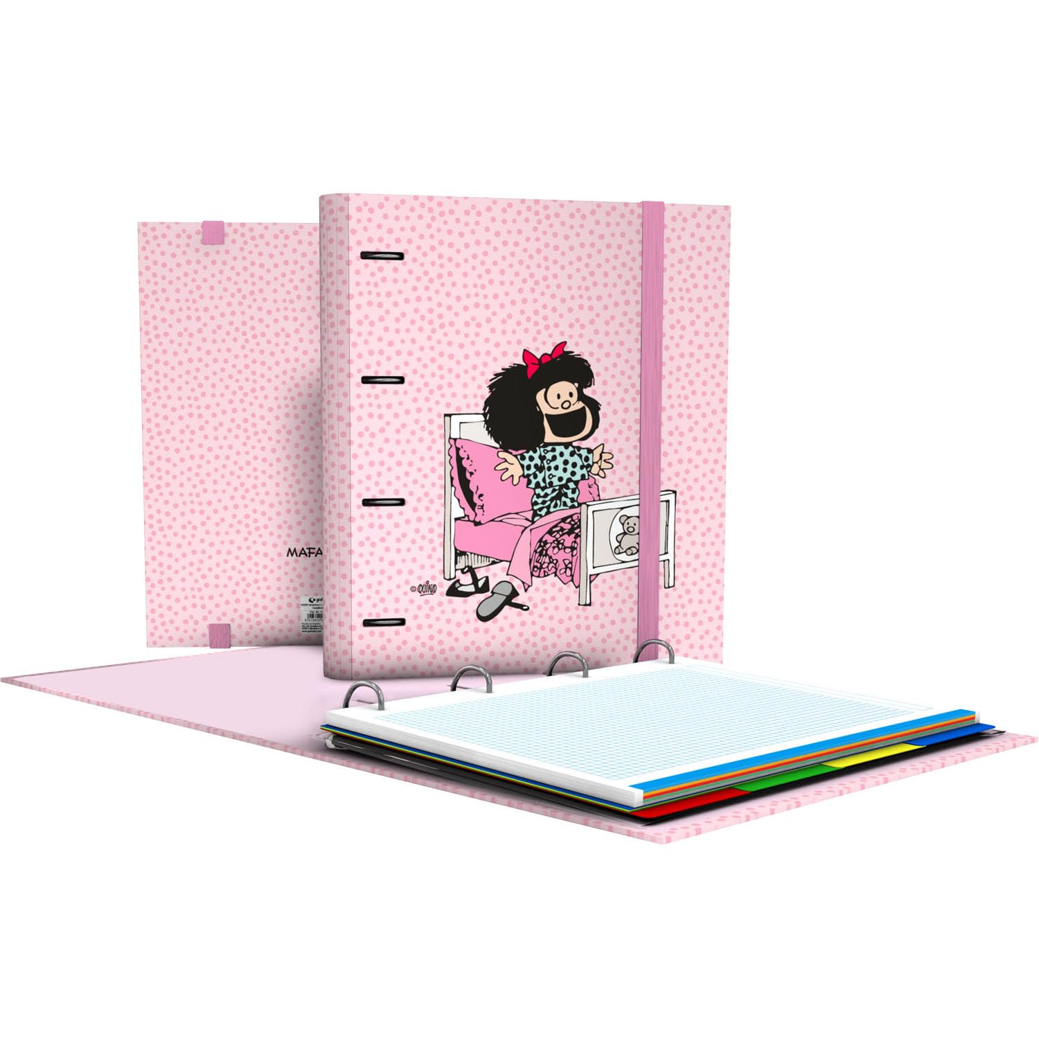 Grafoplás | A4 Folder with Die-Cut Rings with Refill and Dividers | Mafalda Morning | Sheets 90g Squared 5x5 Colour Edge | Transparent Envelope | Carpebook | Perfect School Supplies