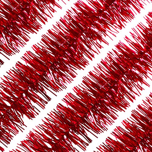 LIHAO Lot de 4 Guirlandes Brillants de Noël, Tinsel Métallique pour Décoration de Sapin de Noël (Rouge)