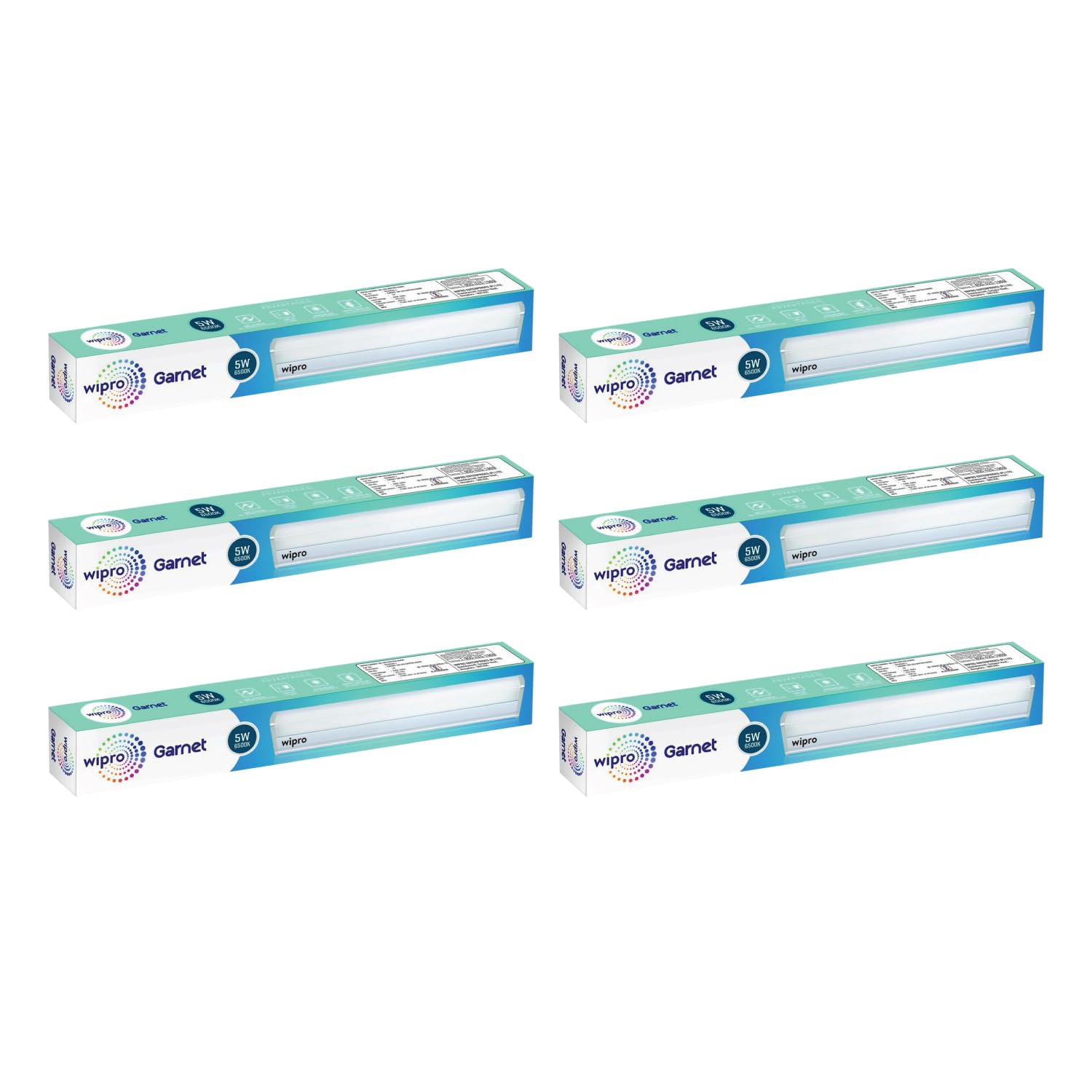 wipro Garnet 5W LED Batten for Bathroom & Bedroom | Bright & Energy Efficient Tubelight for Home | Cool Day Light Light (6500K)|1Feet, Pack of 6