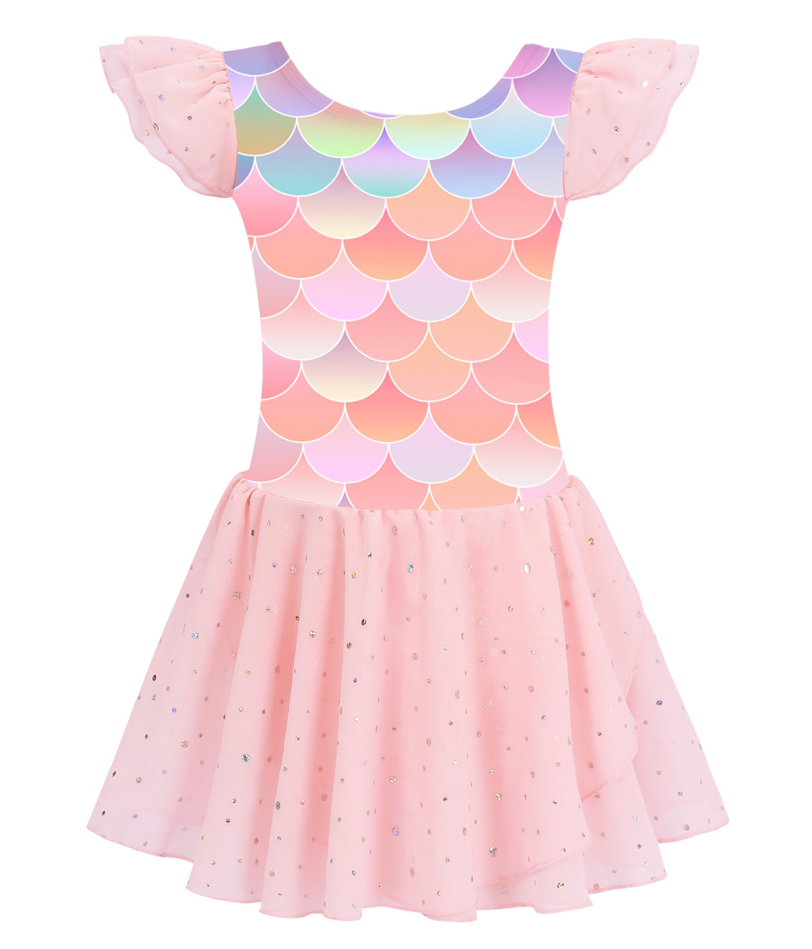 MdnMd Ballet Leotards for Girls Toddler Dance Ballet Leotard with Skirt Ballerina Dresses Tutu Outfits Flutter Sleeve