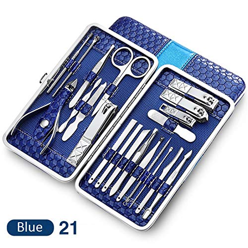 Set Tagliaunghie Manicure 21pcs Kit manicure acciaio inossidabile Kit per unghie Professional Nail Clippers Kit Strumenti per la cura della pedicure Strumenti di Grooming con custodia in pelle PU per