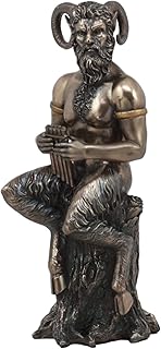 Ebros Gift Greek God Deity of Fertility Pan Figurine 9.75" Tall Deity of The Wild Horned God Faunus Playing The Flute Sculpture
