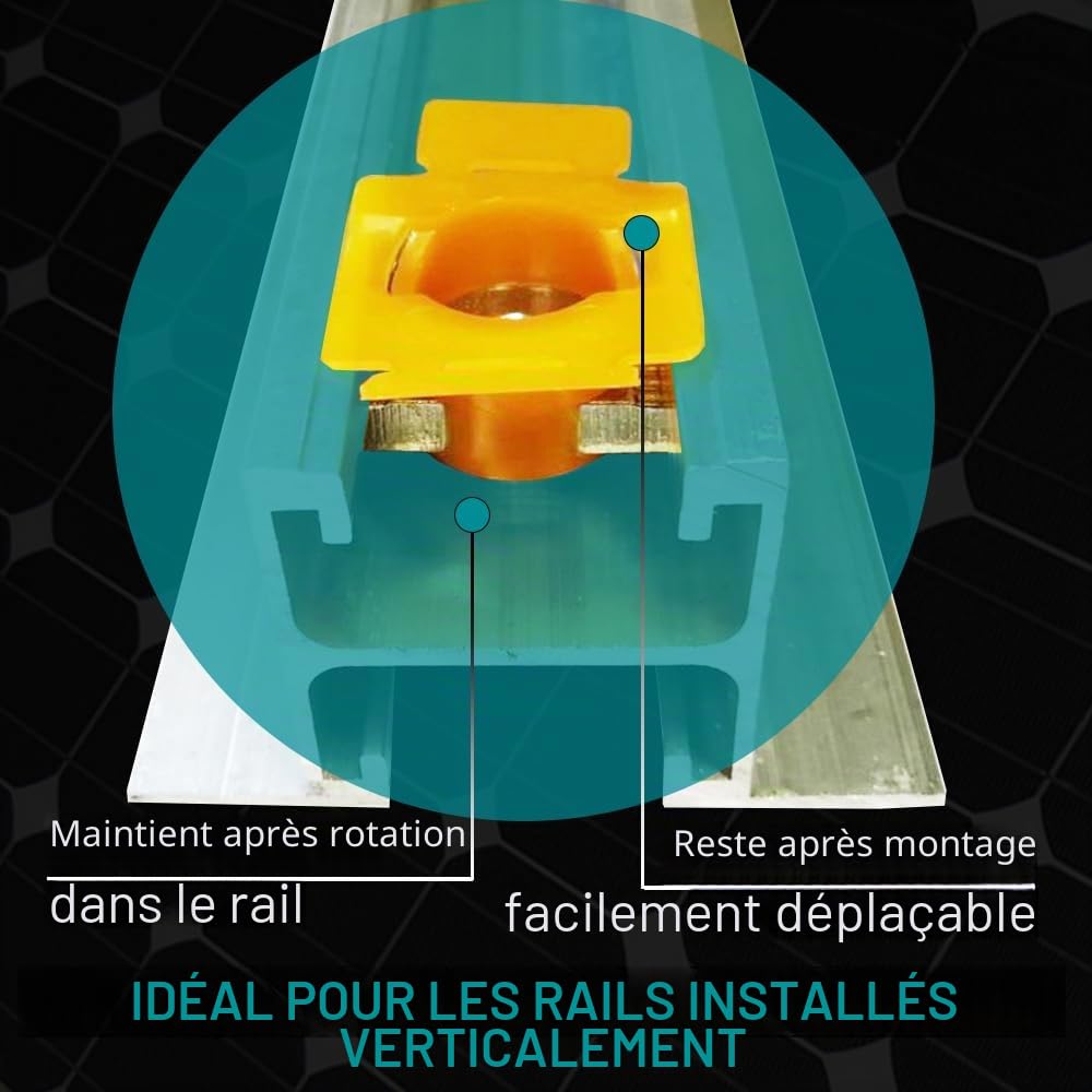 VOOXA Premium Lot de 8 écrous de rail en acier inoxydable A2 avec denture partielle et aide à la fixation en plastique, M8, pour profilés 41/21 et 41/41, montage facile et rapide