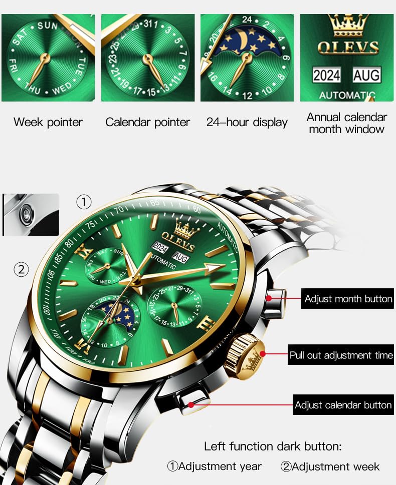 Image of OLEVS Mens Automatic Watches Skeleton Mechanical Self Winding Luxury Fashion Dress Wrist Watch Luminous Waterproof