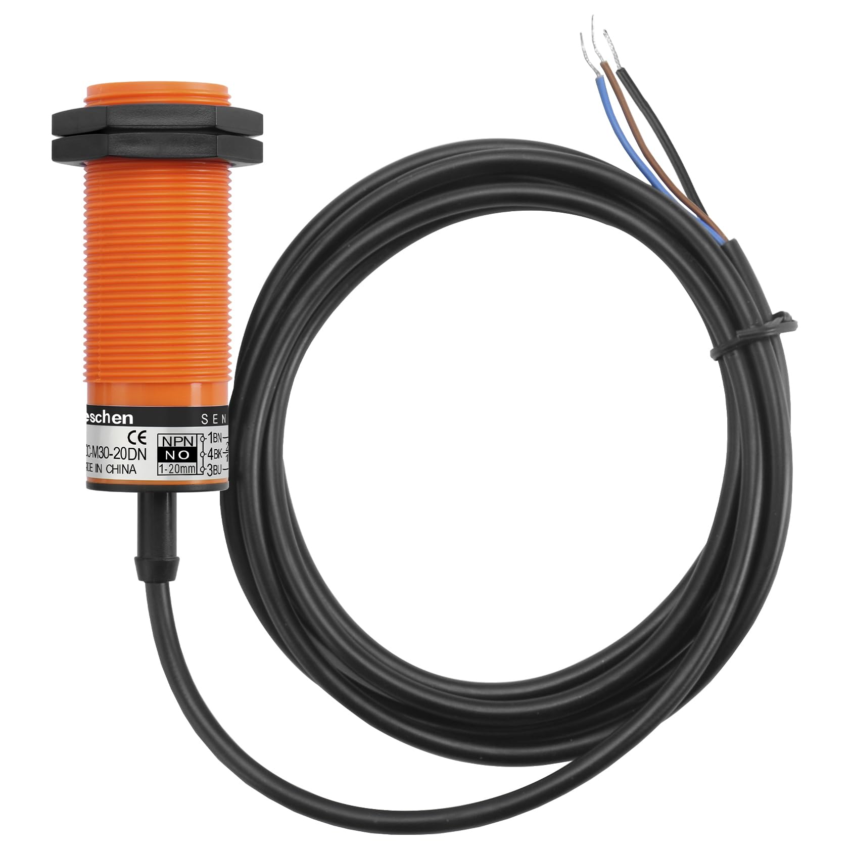Heschen Pojemnościowy czujnik zbliżeniowy M30, SZC-M30-20DN, odległość wykrywania 1-20 mm, 10-30 V DC, 200 mA, 3-przewodowy nr