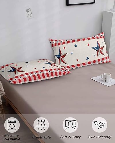 Miniatura 4 de Fundas de almohada patrióticas de tamaño King con estrellas rojas y azules, fundas de almohada suaves para cama, fundas de almohada decorativas de