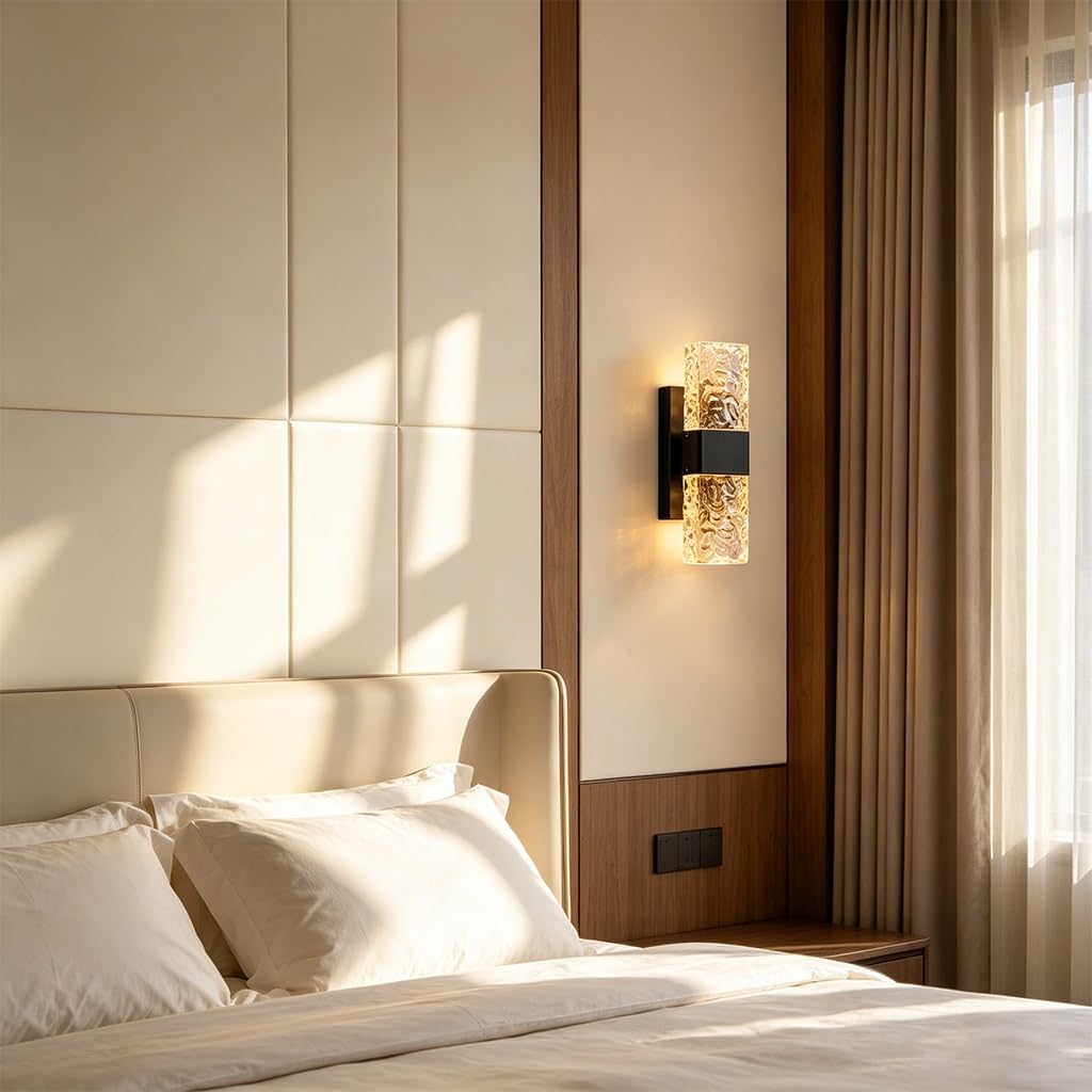 Applique da parete Onde d'acqua moderne a striscia lunga Lampada da Parete cristallo LED nero dimmerabile Materiale in acciaio inossidabile Adatto per camere da letto e soggiorni