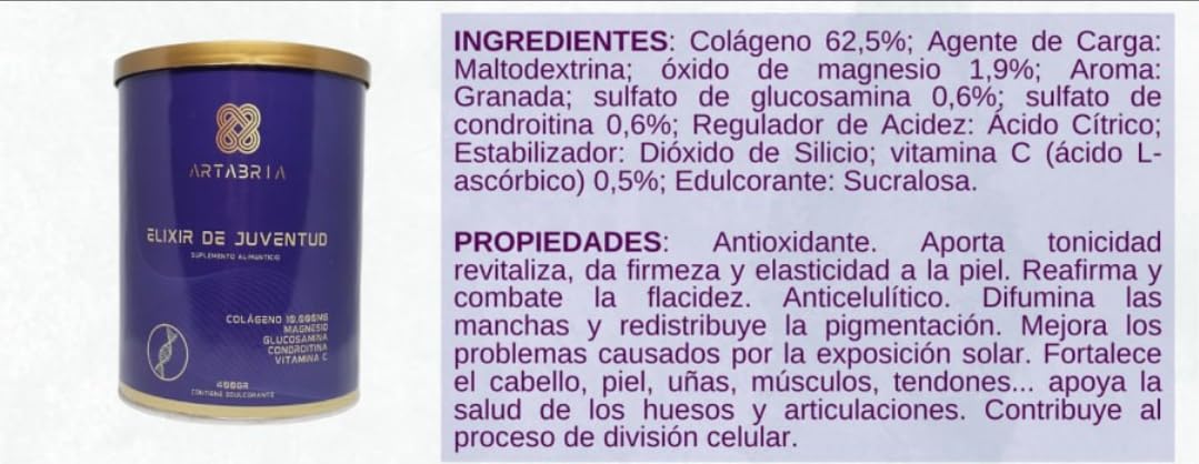 Colageno Artabria en Polvo Con Magnesio Y Vitamina C, Cuidado de la Piel, Cabello Y Uñas. Piel Luminosa y con Menos Arrugas, 400gr. Pack Hipnotik Casuality