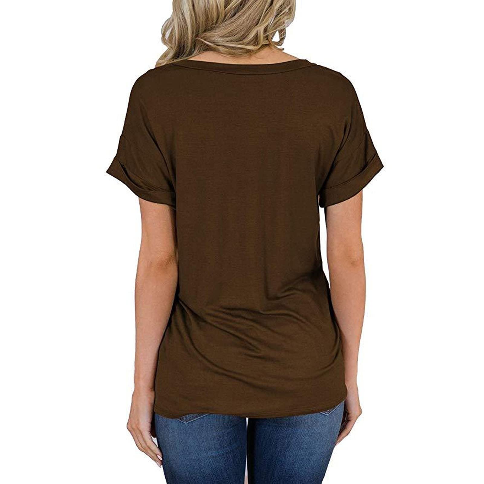 Dames korte mouw sport casual v-hals lange mouw losse T-shirt blouse tops (Color : Black, Size : S