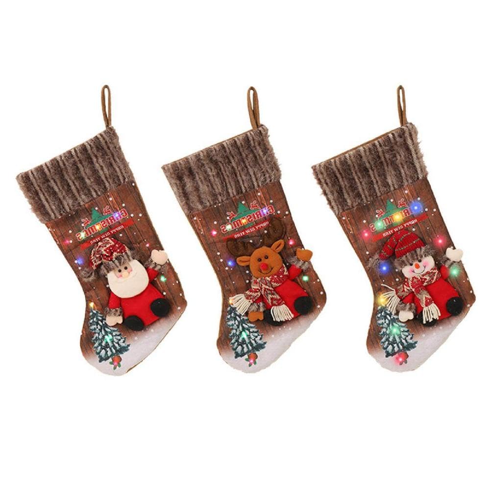 Chaussettes de Noël à LED à suspendre - Bas de Noël - Bottes de Noël - Décorations de cheminée - Bas de Noël à LED