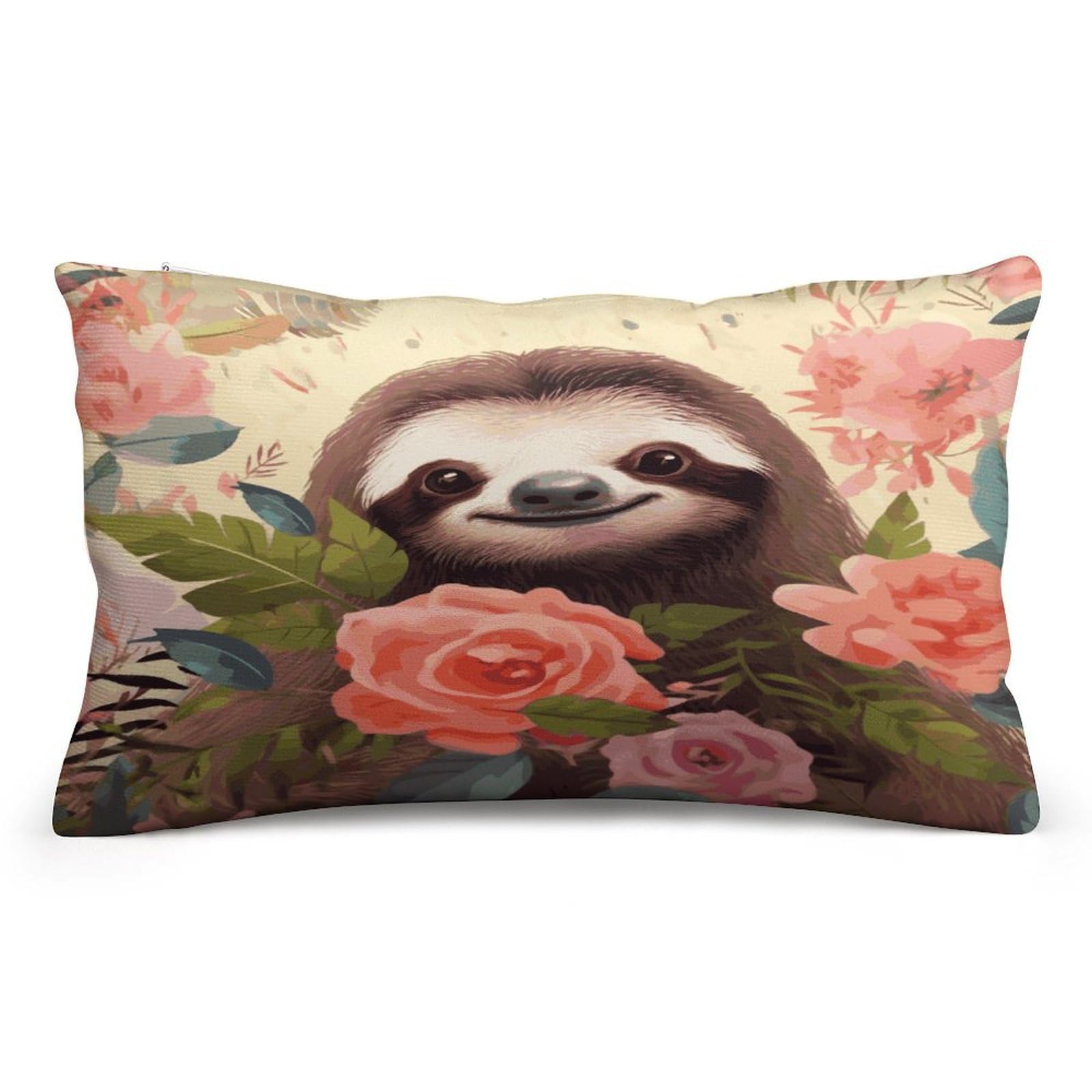 Wsoihfec Style Sloth And Flowers Throw Pillow Covers Decorative, Pillow Cases Soft Plush, Modern Farmhouse Boho Cushion Cover For Bed Couch Sofa Living Room Spring Decor8 X12