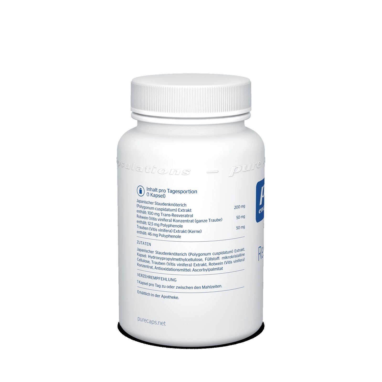 Pure Encapsulations - Resveratrol Extra - Natürliches Resveratrol mit Polyphenolen aus Traubenkern-Extrakt - Antioxidanten, Skincare - 60 vegane Kapseln