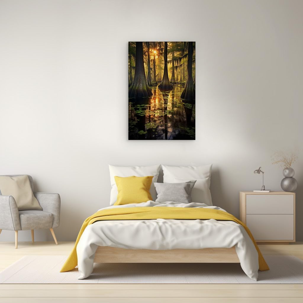 Canvas for Living room. Whispers of the Bayou Evening's Enchantment, 27 x 18 inch Canvas Wall Art - Contemporary Masterpieces - Modern Home Decor