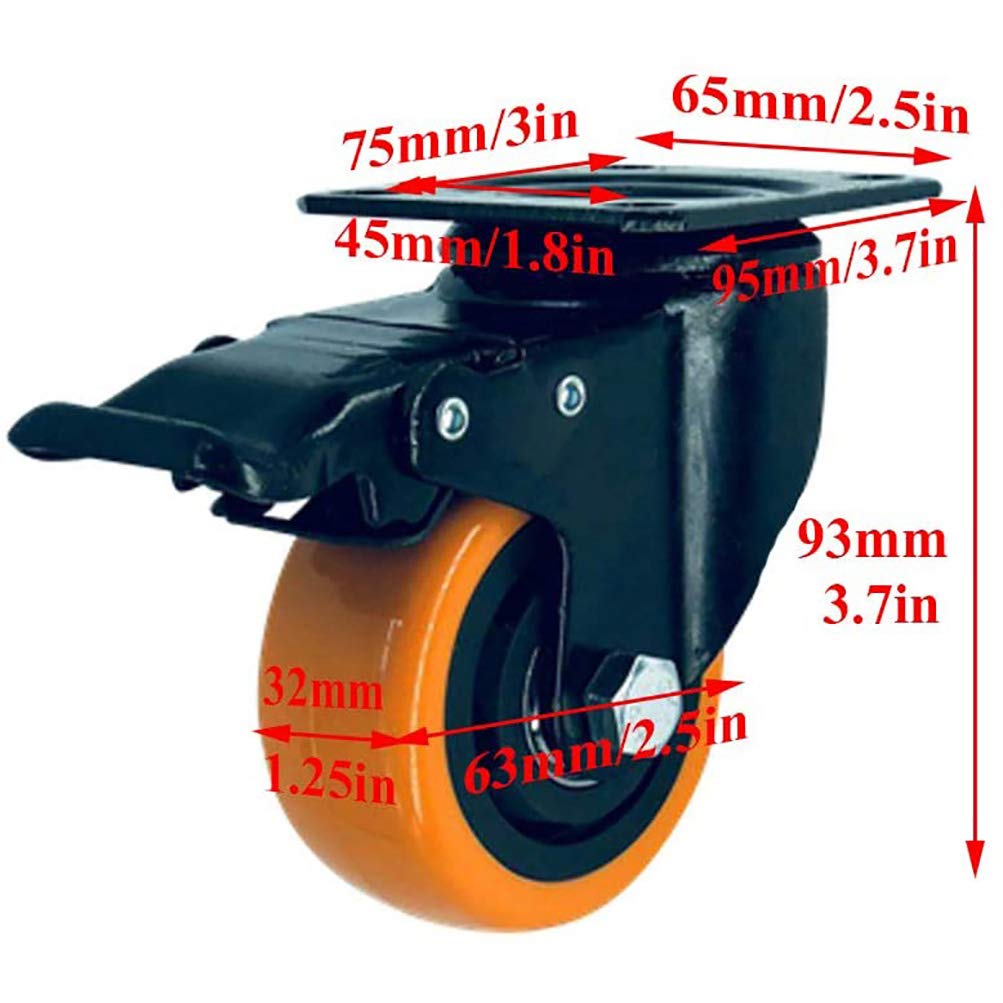 4 Ruote girevoli, Ruote per Trasporto con Freno, Ruote per impieghi gravosi, Ruote in Gomma PVC per impieghi gravosi, Adatte per mobili, carrelli mobili, scarpiere, contenitori per giocattol