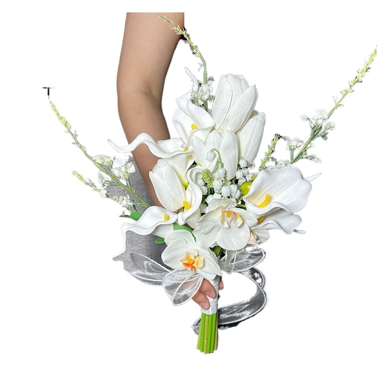 LuoAXINN Artificial Wedding Bouquet Floral Bridal Bouquet Artificial Calla Lilies Tulip Flowers, Bridesmaid with Wedding Ceremony Decor(Color 1 38cm)