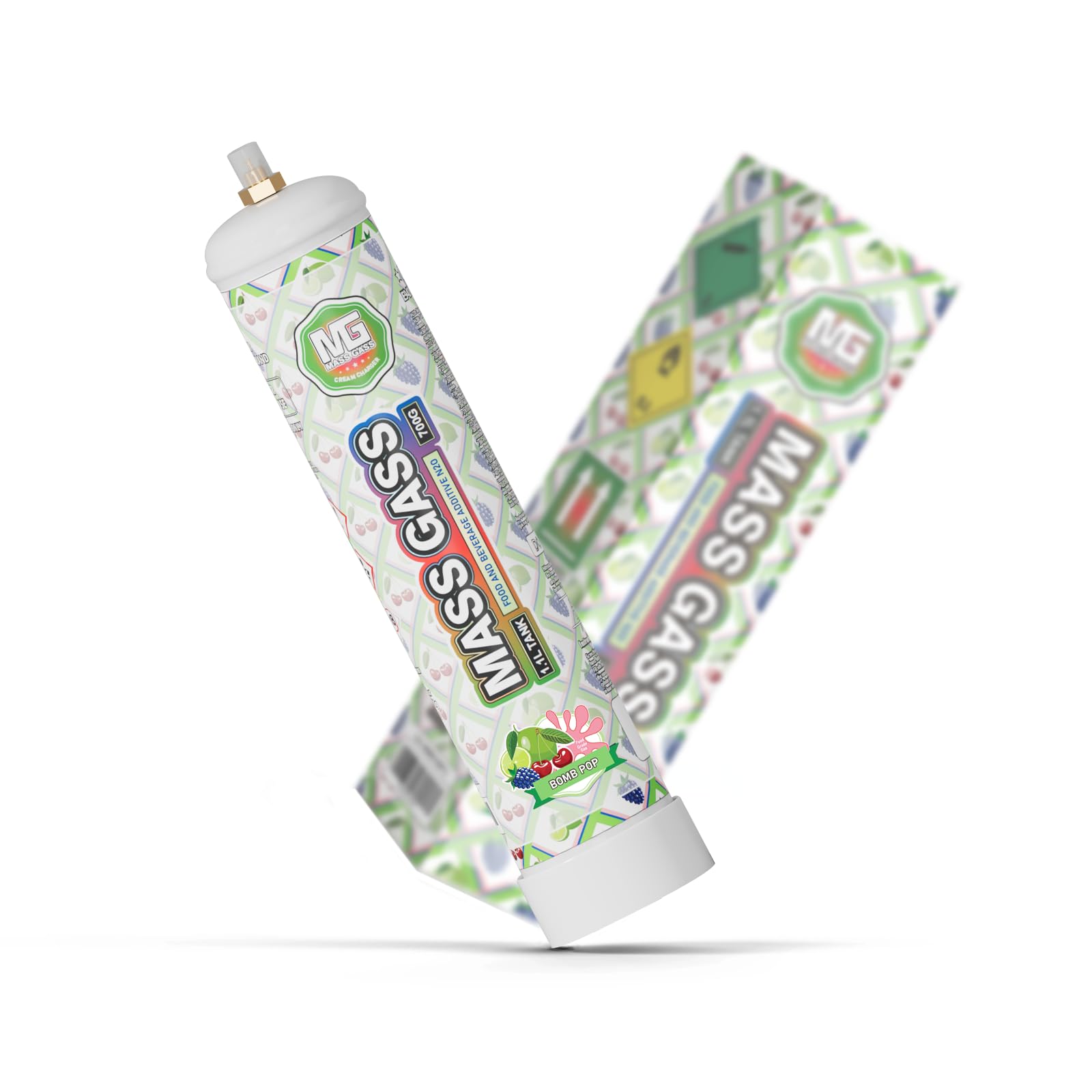 Cream Chargers,MassGass Whipped Cream Charger Tank Food Grade 99.9%-Purity 700g1.1L (1 Cylinder, BOMB POP)