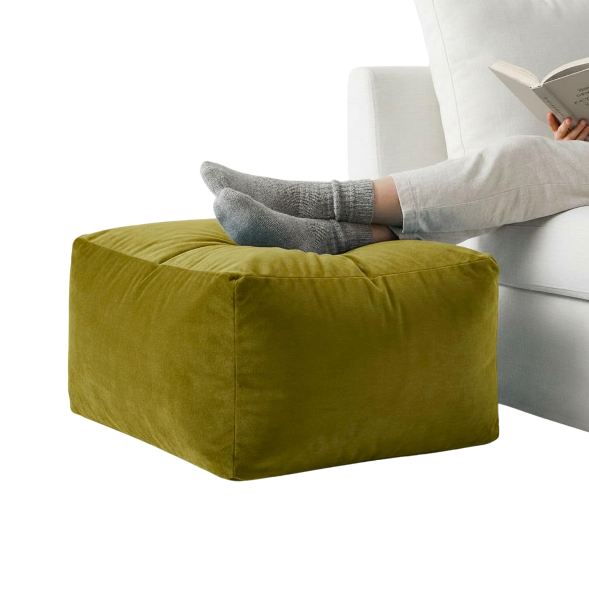 Kosiproducts Velvet Beanbag Ottoman Rectangle Footstool Pouf Chair Pouffe Soft Plush Feel (Sage 45x35x15) โ image 1