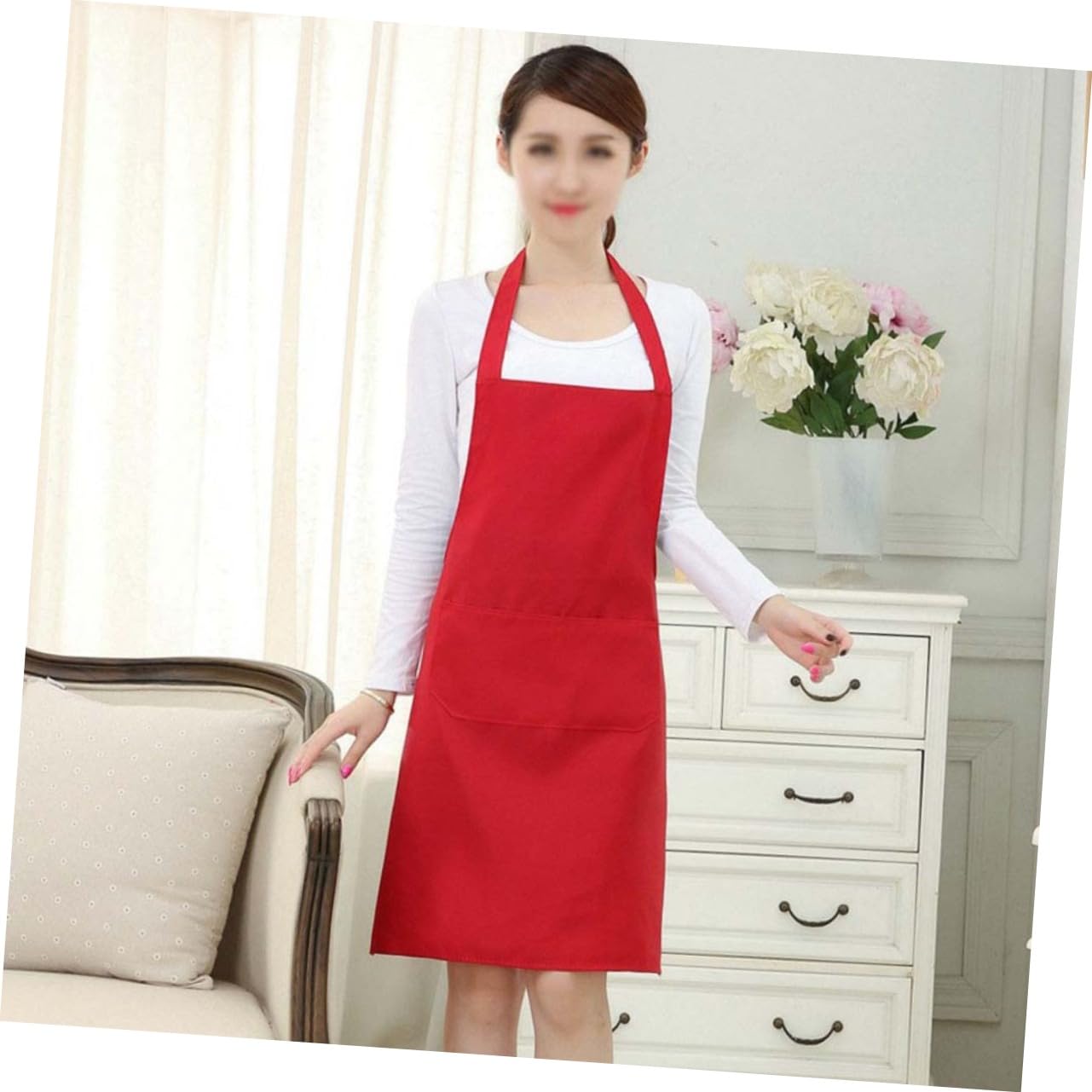 NAMOARLY Pure Neck Strap Bib Apron Set Waterproof Work Apron 60x70cm Easy to Clean