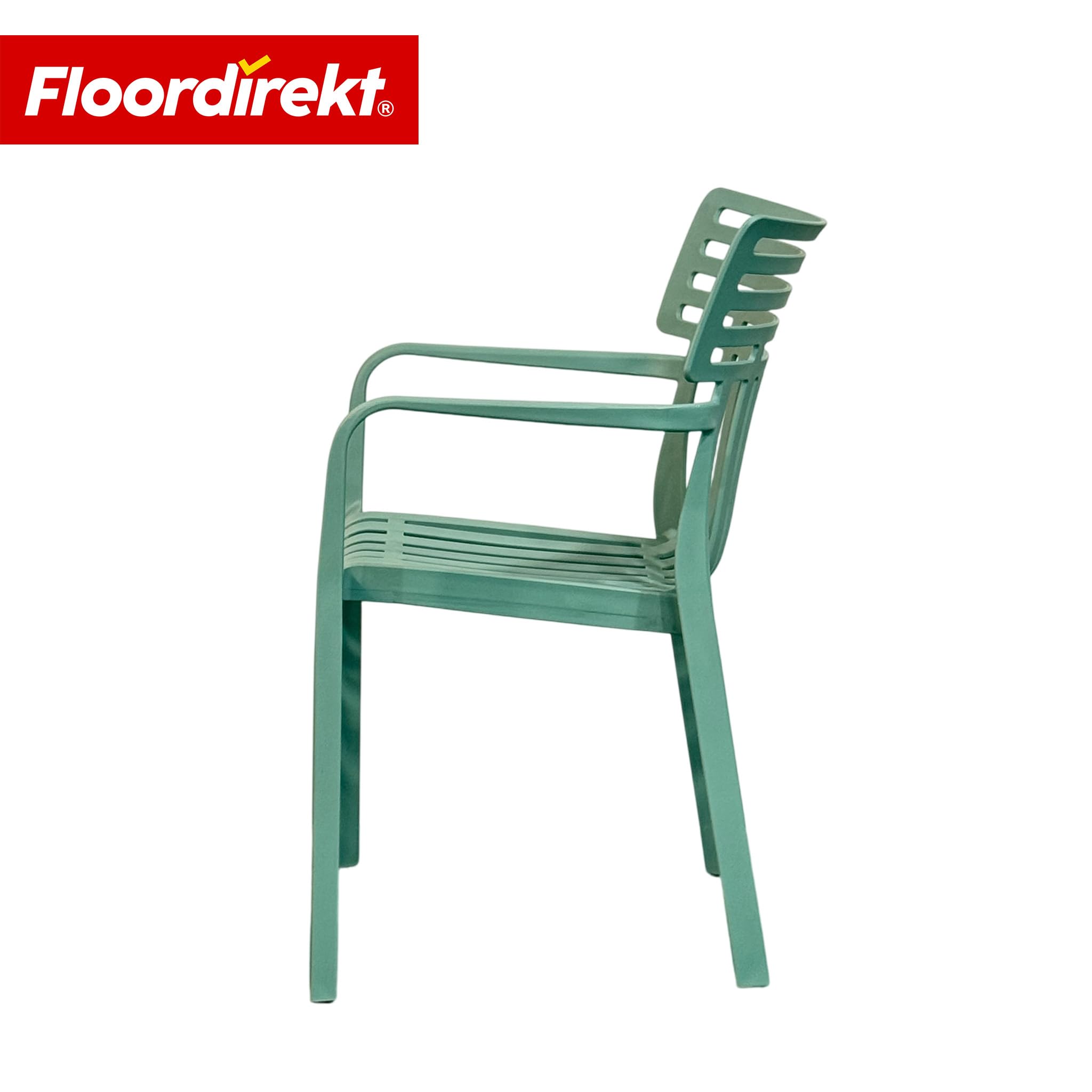 Floordirekt Chaise de Jardin avec accoudoirs – Chaise de Design empilable, Verte, résistante aux intempéries et aux UV, supporte jusqu'à 200 kg, pour Balcon, terrasse et Jardin