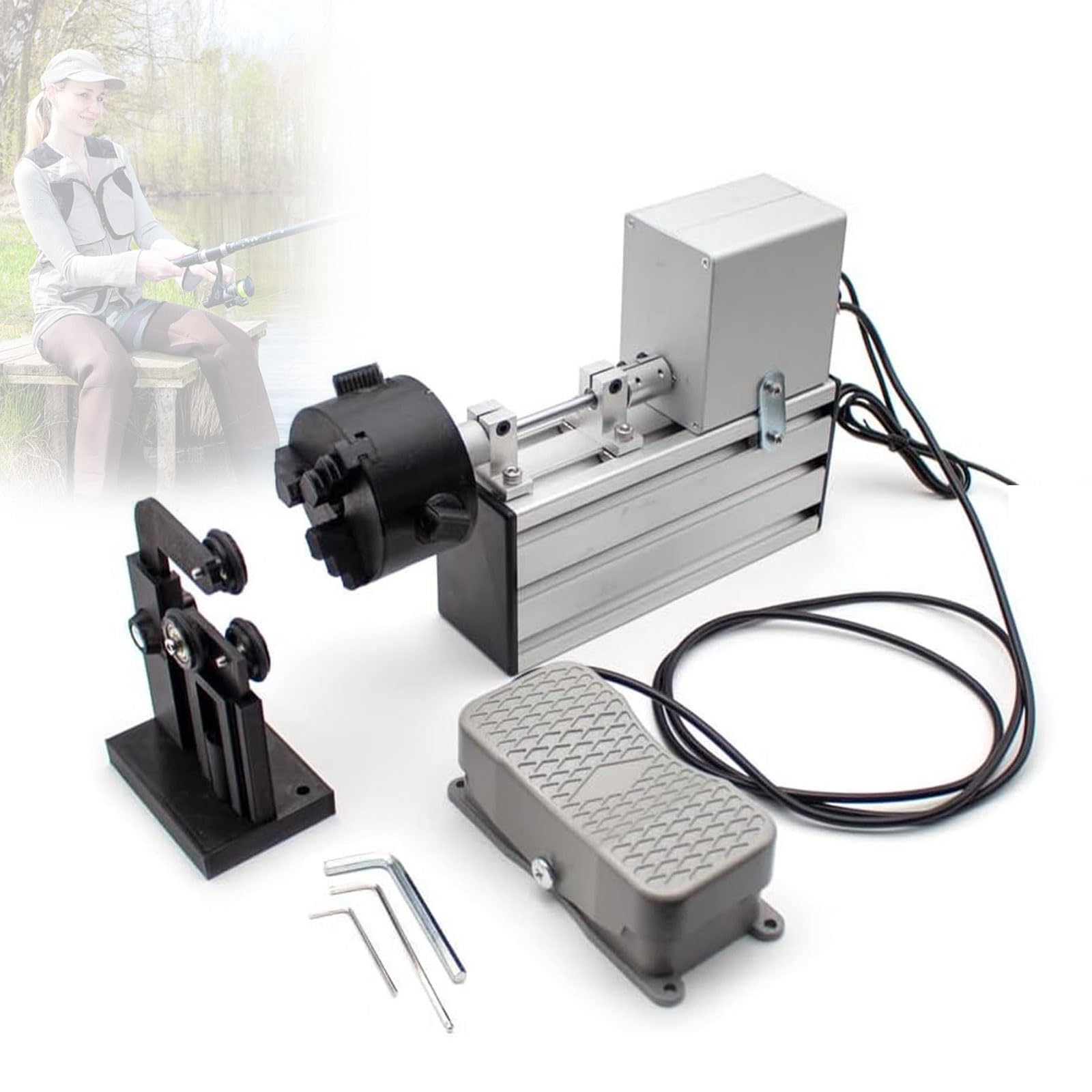 Xcscuk Fishing Rod Winding Gluing Machine, Diy Rod Building And Repairs Equipment,Adjustable Speed Up To 300 Rpm,With Foot Switch