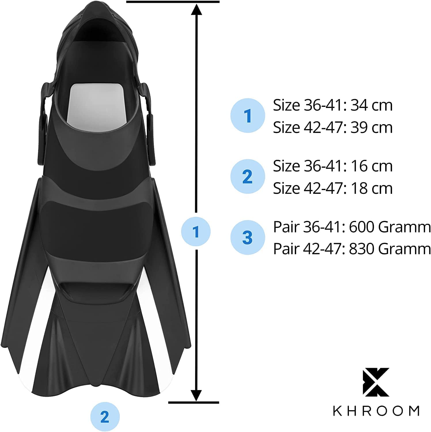 Khroom verstellbare Kurzflossen Erwachsene Gr. 36-47 || Zum Schnorcheln und Schwimmen - Made in Italy - Premium Taucherflossen mit Umhängetasche | Schwimmflossen
