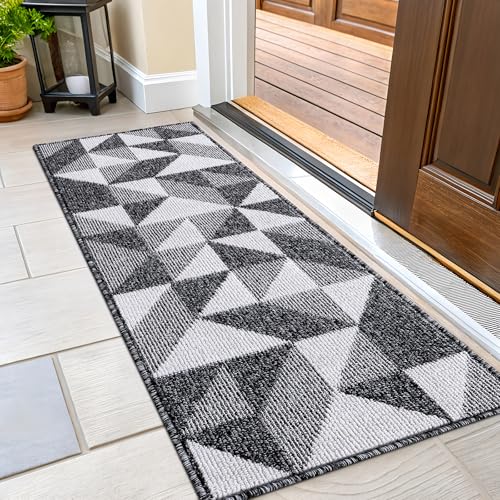 Image of OLANLY Door Mat Indoor Entrance Washable 47x23, Odor-Free Low-Profile Front Back Geometric Doormat, Absorbent Resist Dirt Entry Carpet, Easy to Clean Sturdy Inside Floor Mats for Entryway, Black