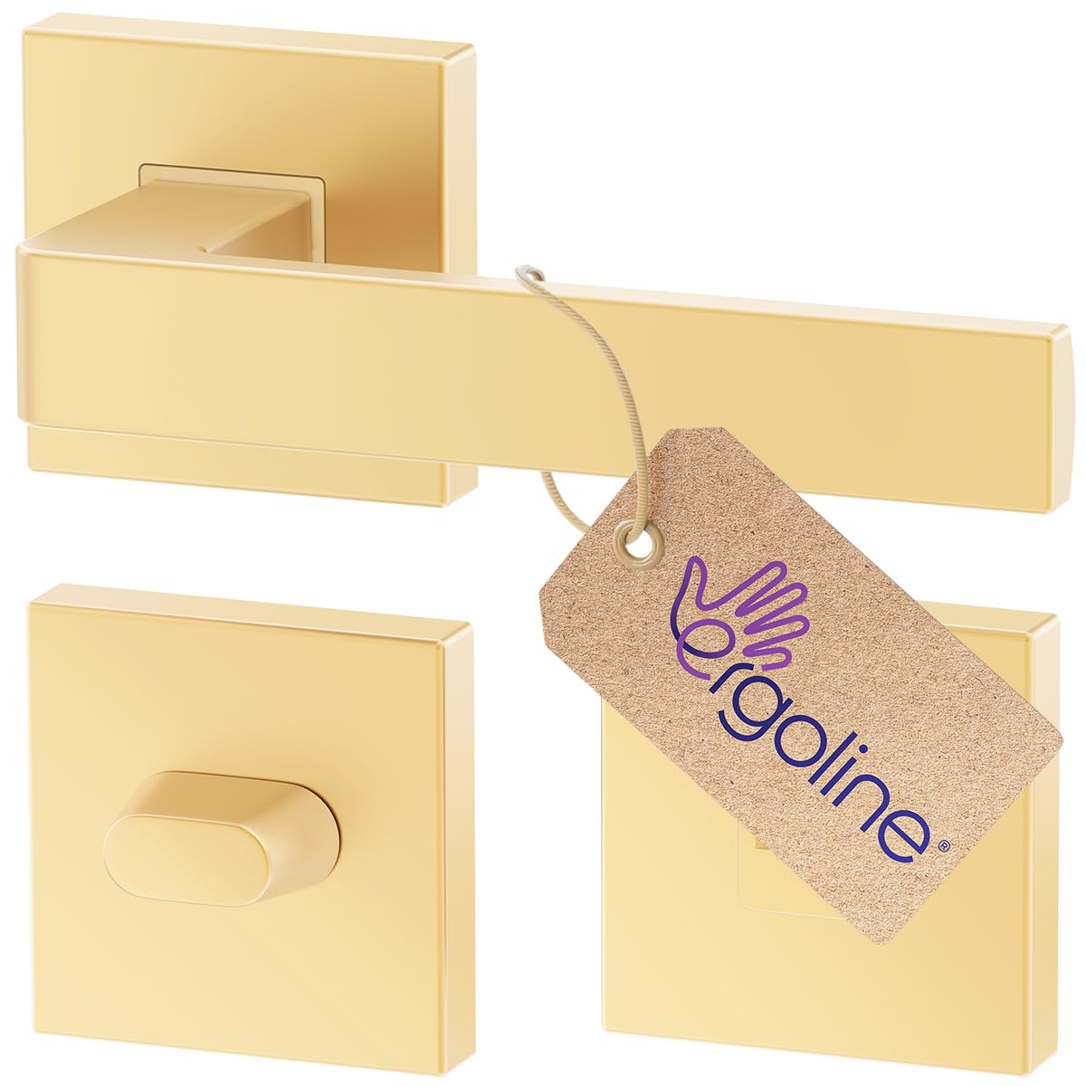 ERGO line Witte Deurbeslag NINA Deurkruk RVS Wit gepoedercoat, Deurbeslag set Binnendeur, Deurkruk Set- met WC-rozet voor toilet/badkamer, Deurklink met ronde rozet, deurgrepen voor badkamerdeuren