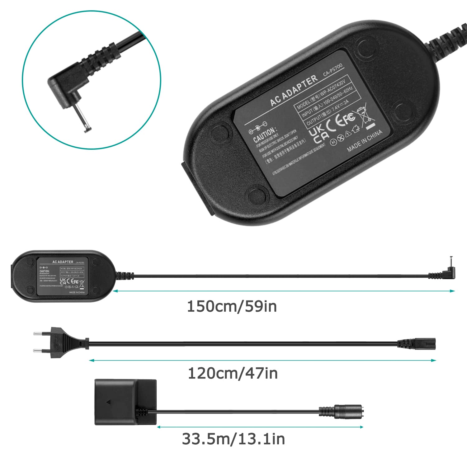 CA-PS700 Adattatore di alimentazione CA DR-700 Batteria fittizia per Canon G7 G9 S30 S40 S50 S60 S70 S80 EOS 350D 400D Fotocamere