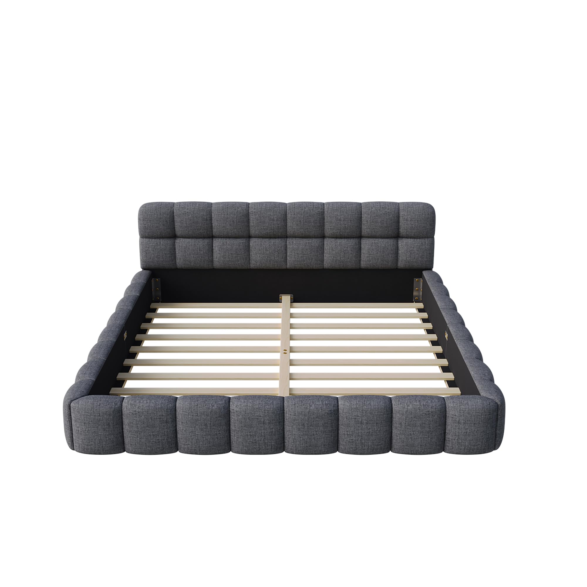 Lit Bulle 140x190 avec sommier à Lattes et tête de lit rembourrée, Cadre de lit Bas, Lit Double capitonné,Lin, sans Matelas (Gris, 140 x 190 cm)