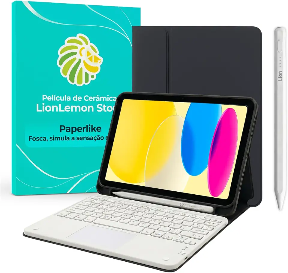 Kit Capa Noir Luxe para iPad 10 e 11 + Teclado TouchPad + Smart Pencil + Película Paperlike (Branco)