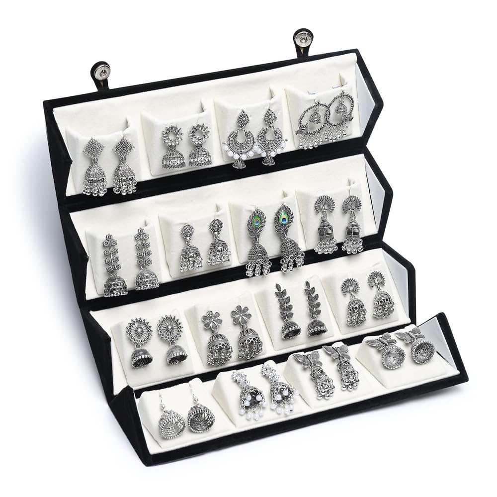 Premium Oxidized Designer Stud Earrings Set of 12 with Folding Jewelry Box | Stylish Traditional & Modern Earrings for Women & Girls-image-20