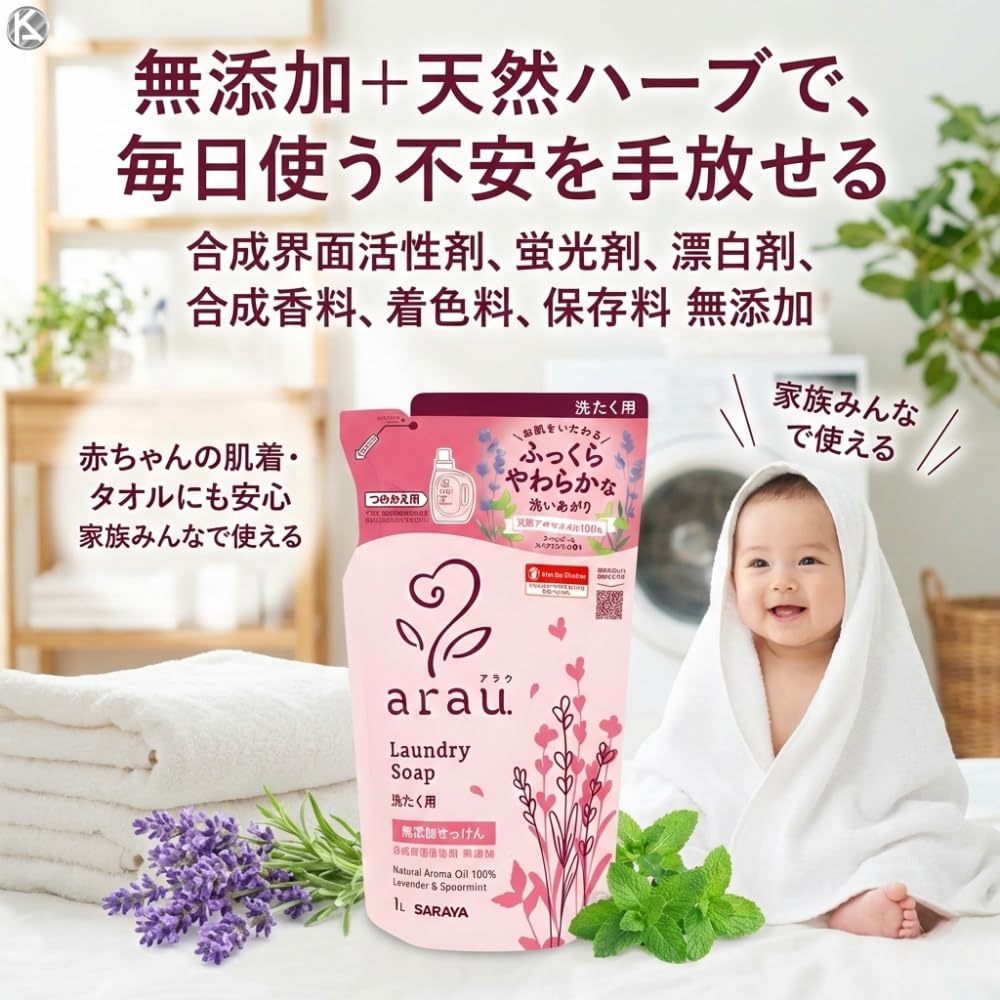 Amazon | Arau アラウ 無添加せっけん 洗濯用洗剤 詰替 1L 液体タイプ