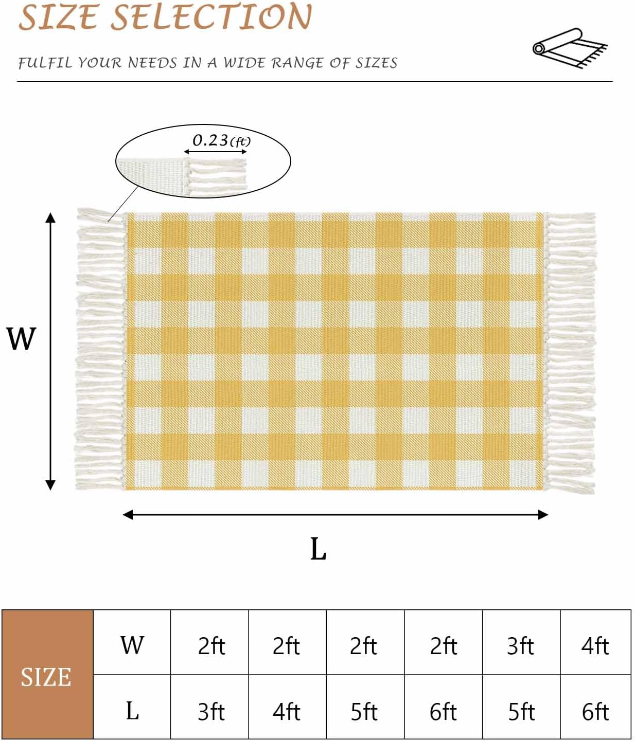Bathroom Rugs Buffalo Check Plaid Kitchen Floor Mats Front Door Mats 2x3 Feet Yellow Buffalo Plaid Farmhouse Washable Woven Cotton Area Rug Non Slip Throw Carpet Soft Rug with Tassels