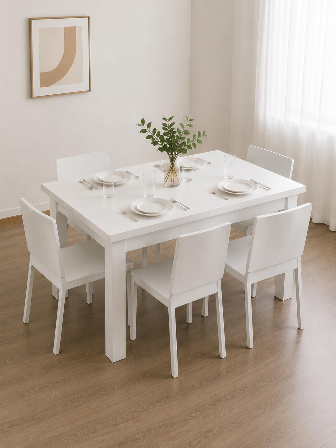 Tavolo da Pranzo Bianco Rettangolare Cucina Sala 120×70×75cm | Due piani laterali sollevabili nascondono vani per stoviglie e accessori, mentre la parte centrale fissa resta disponibile