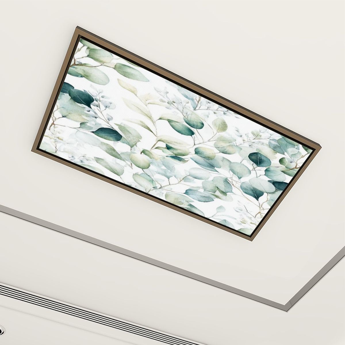 Fluorescent Light Covers for Ceiling Lights Seamless Watercolor Floral Green Leaves Branches Easy to Install Magnetic Light Filter for Classroom Office Hospitals School Home Decor