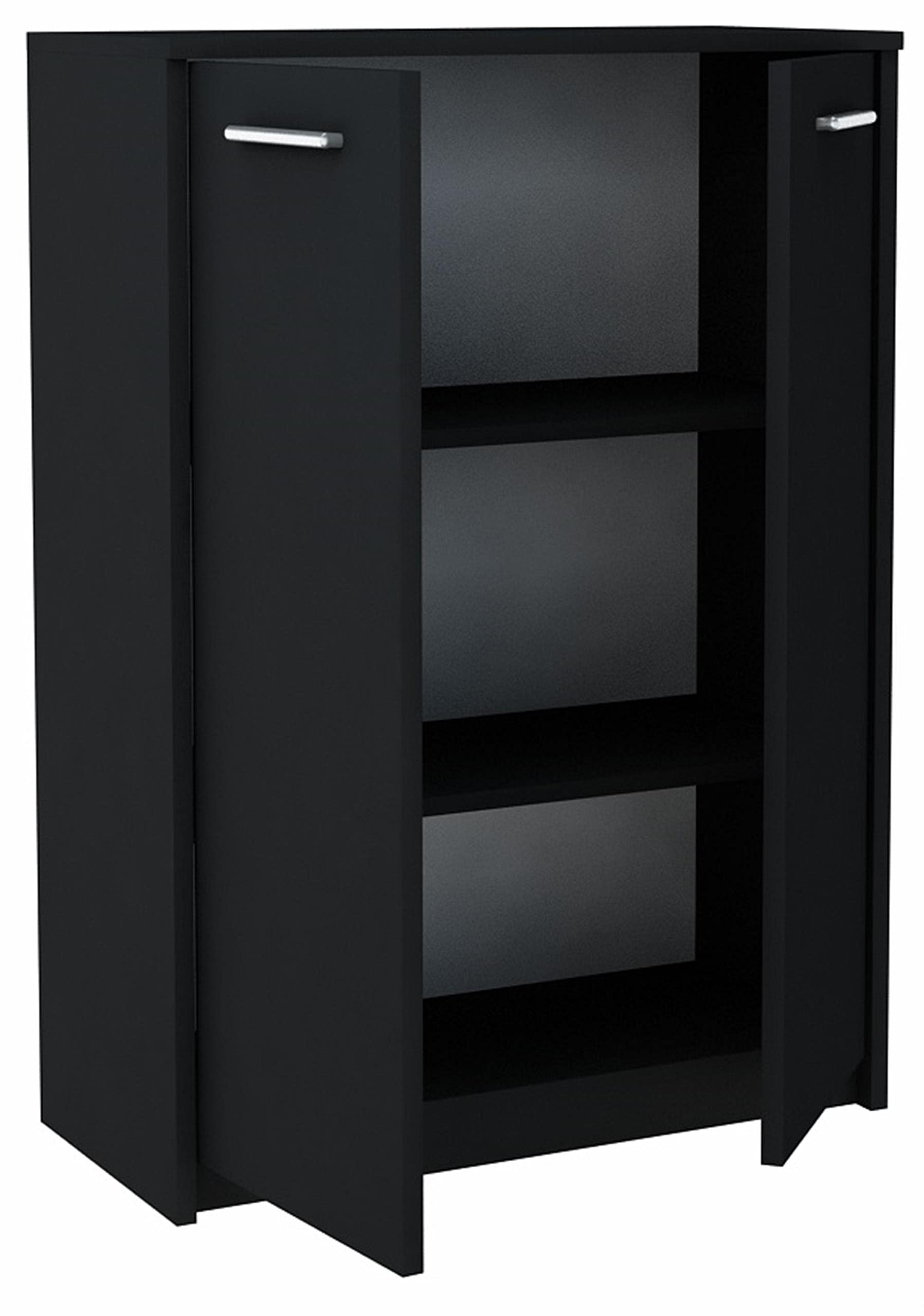 MATKAM Bürokommode 2D2P 2-türig, H/B/T 108 x 77 x 35 cm, mit Zwei Innenregalen (Abstand 31,7 cm, passend für einen Standard-Ordner), Griffe in Metall-Optik. Scharniere aus Metall (Schwarz)