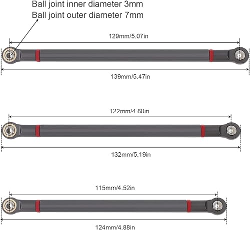 Miniatura 2 de Varilla de enlace de distancia entre ejes de aleación de aluminio de 12.323 in para automóvil Axial SCX10 / 1/10 RC, actualización modificar el