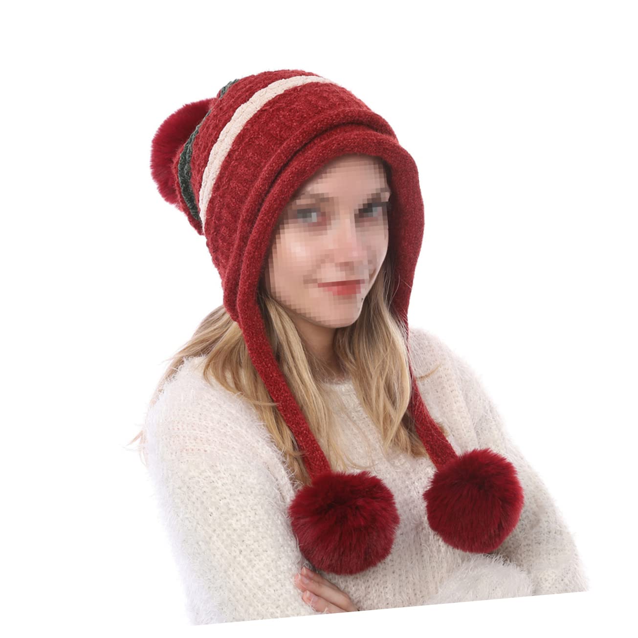 GALPADA 3pezzi Cappello Di Lana Invernale Per Donna Con Pompon Decorativo Berretto Tricot Caldo e Confortevole Adatto Per Attività Outdoor Inverno Rosso